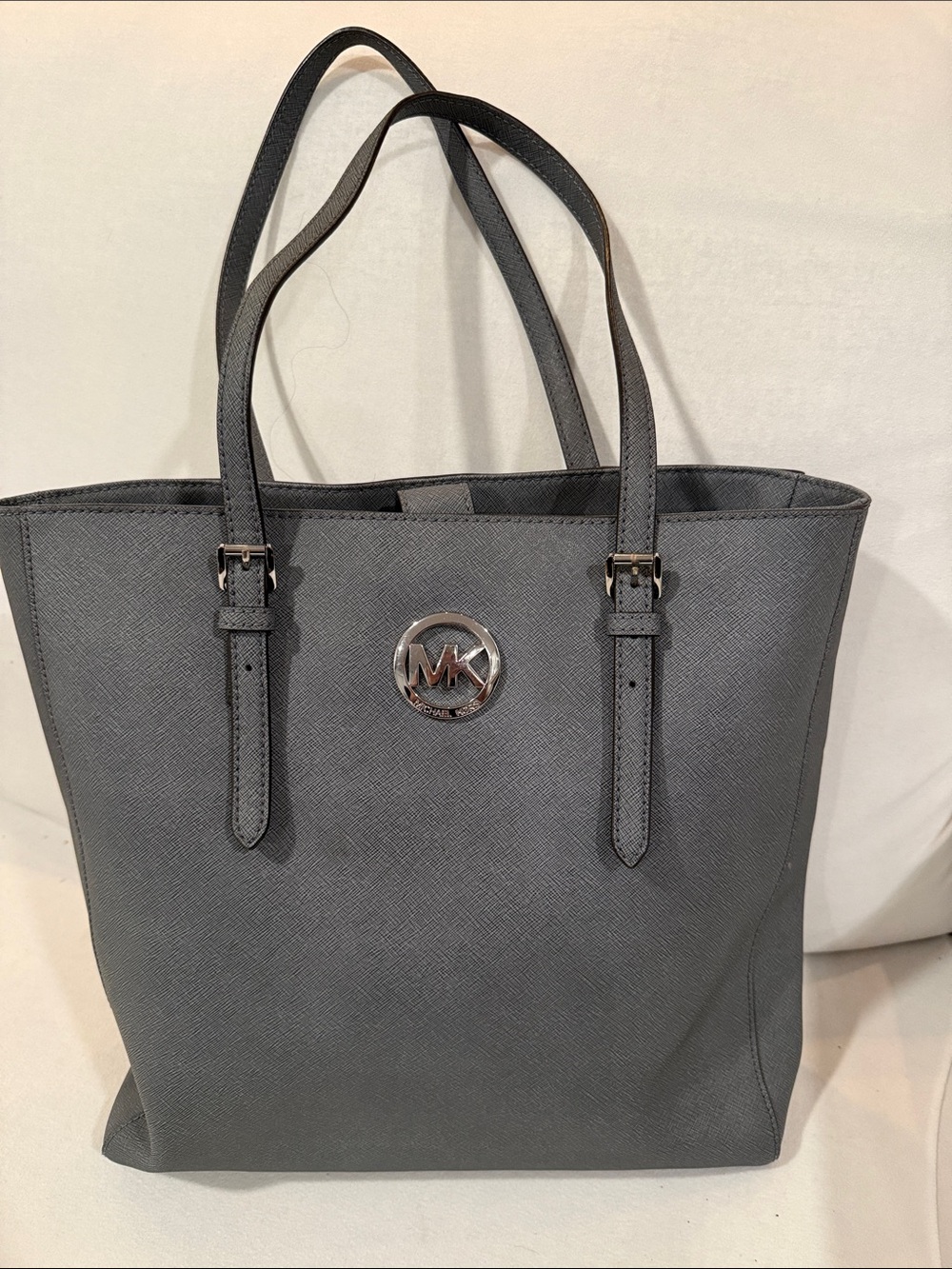 Michael Kors Charcoal Saffiano Tote with MK Medallion